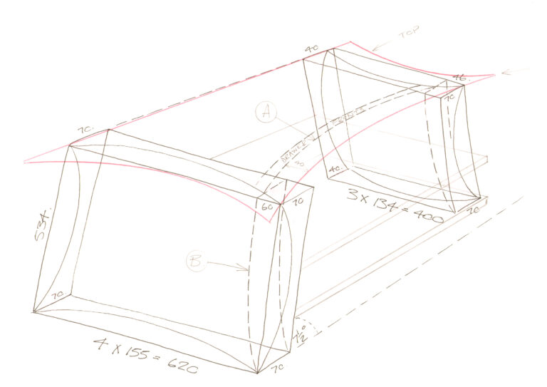 a drawing of a piece of furniture on the Rowden Atelier woodwork course