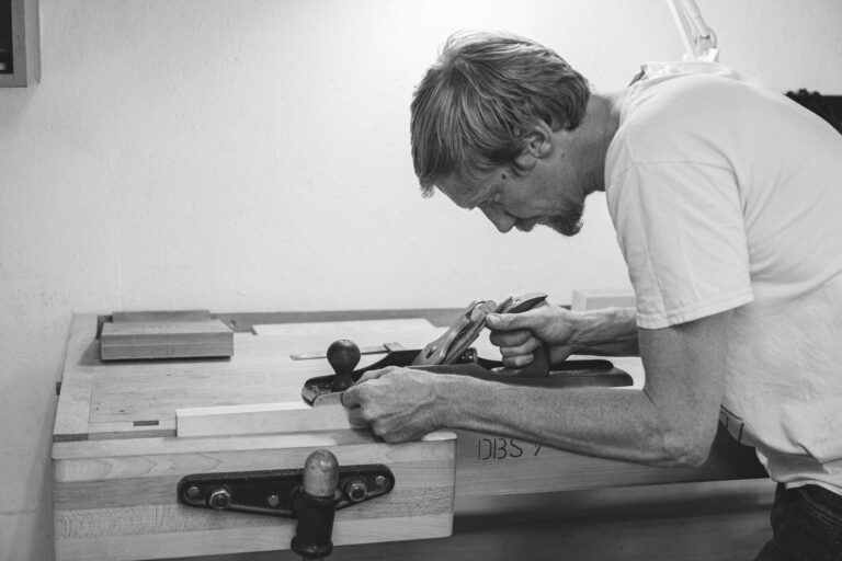 a student at Rowden starting to learn woodwork in one of our furniture making courses in the UK